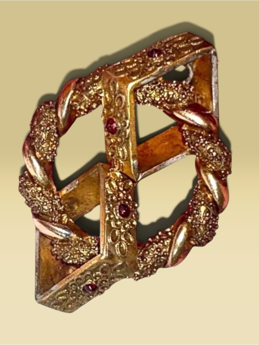 RARE Lovers Knot Floral Brooch Pendant Gem Stones Garnets? Signed Victorian VTG